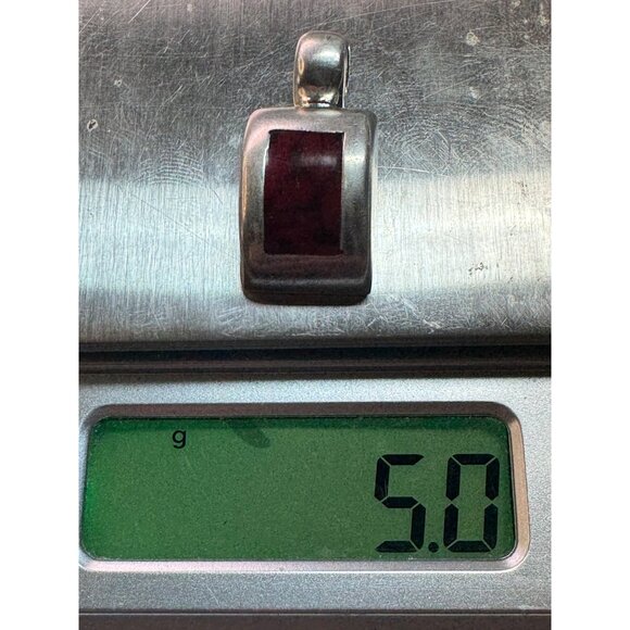 Estate Sterling Silver 925 Garnet Red Stone Pendant, Rectangular Bezel, 5g - Picture 8 of 8